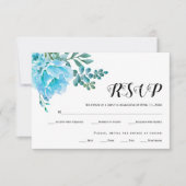 Blauwe waterverf bloemen bruiloft RSVP-kaart RSVP Kaartje (Voorkant)