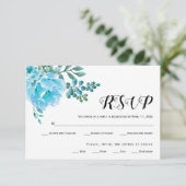 Blauwe waterverf bloemen bruiloft RSVP-kaart RSVP Kaartje (Staand voorkant)
