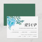 Blauwe waterverf bloemen bruiloft RSVP-kaart RSVP Kaartje (Voorkant / Achterkant)