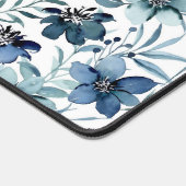 Blauwe Waterverf bloemen Bureaumat (Hoek)