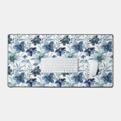 Blauwe Waterverf bloemen Bureaumat (Keyboard & Muis)