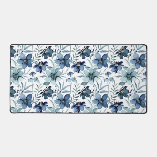 Blauwe Waterverf bloemen Bureaumat (Voorkant)