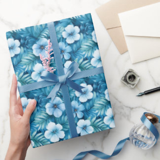 Blauwe Waterverf Bloemen Cadeaupapier