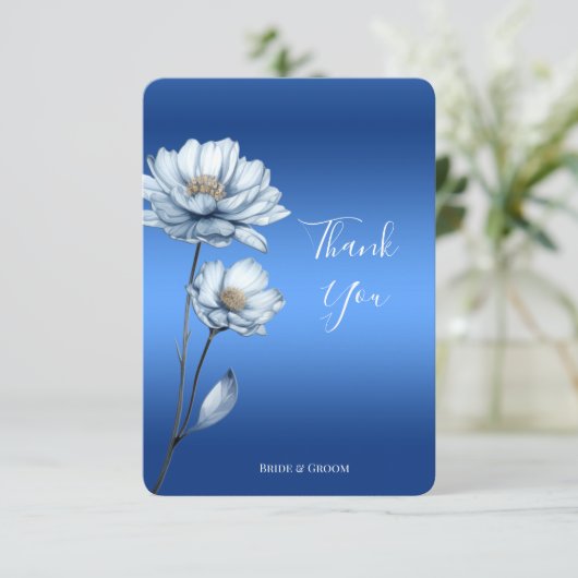 Blauwe Waterverf Bloemen Dankjewel Card Bedankkaart (Staand voorkant)