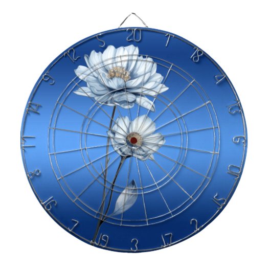 Blauwe Waterverf Bloemen Dartbord (Voorkant)