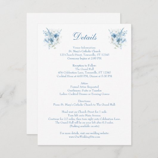 Blauwe waterverf Bloemen Details RSVP Kaartje (Voorkant / Achterkant)