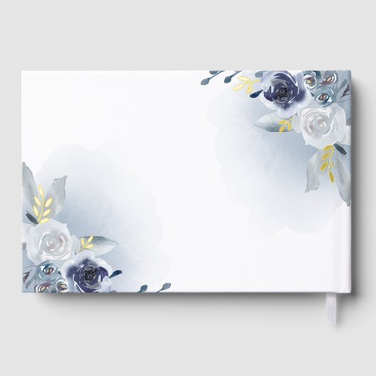 Blauwe waterverf Bloemen Doop Gastenboek (Achterkant)