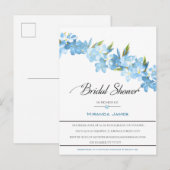 Blauwe Waterverf bloemen Elegant Vrijgezellenfeest Uitnodiging Briefkaart (Voorkant / Achterkant)