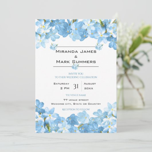 Blauwe Waterverf bloemen Elegant Wedding Kaart (Staand voorkant)