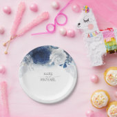 Blauwe Waterverf bloemen Elegant Wedding Papieren Bordje (Feest)