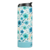Blauwe Waterverf Bloemen Elegante Custom Name Flor Thermosbeker (Gedraaid links)