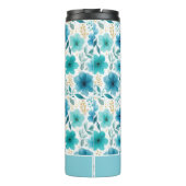 Blauwe Waterverf Bloemen Elegante Custom Name Flor Thermosbeker (Achterkant)