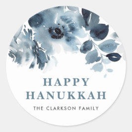 Blauwe Waterverf Bloemen en Bladgroen Happy Chanoe Ronde Sticker