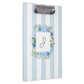 Blauwe Waterverf Bloemen en strepen met Monogram Klembord (Rechts)