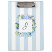 Blauwe Waterverf Bloemen en strepen met Monogram Klembord (Voorkant)