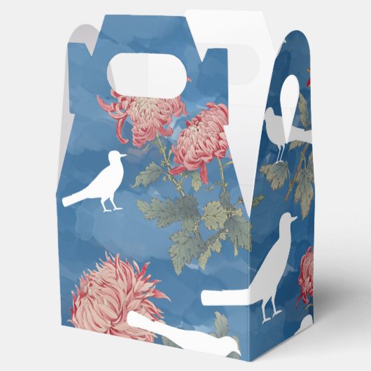 Blauwe Waterverf bloemen en vogels Bedankdoosjes (Geopend)