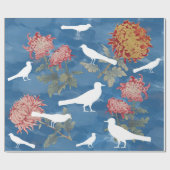 Blauwe Waterverf  bloemen en vogels Cadeaupapier (Vlak)
