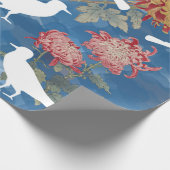 Blauwe Waterverf  bloemen en vogels Cadeaupapier (Hoek)