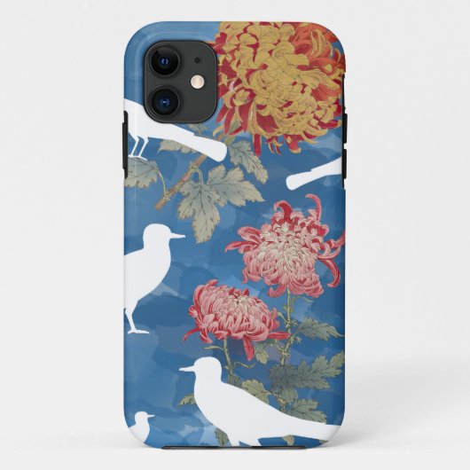 Blauwe Waterverf bloemen en vogels Case-Mate iPhone Case (Achterkant)