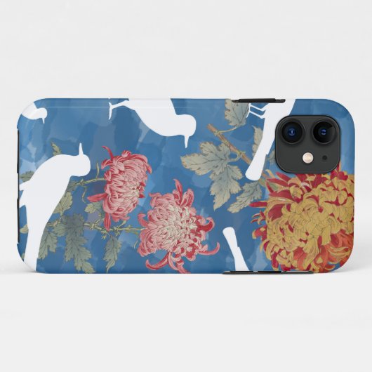 Blauwe Waterverf bloemen en vogels Case-Mate iPhone Case (Achterkant (horizontaal))
