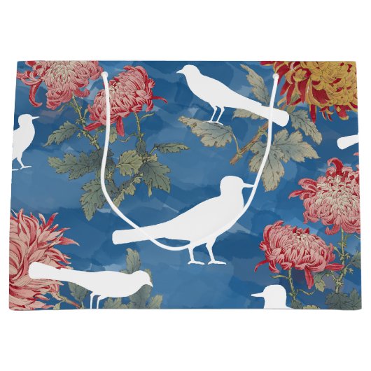 Blauwe Waterverf bloemen en vogels Groot Cadeauzakje (Voorkant)