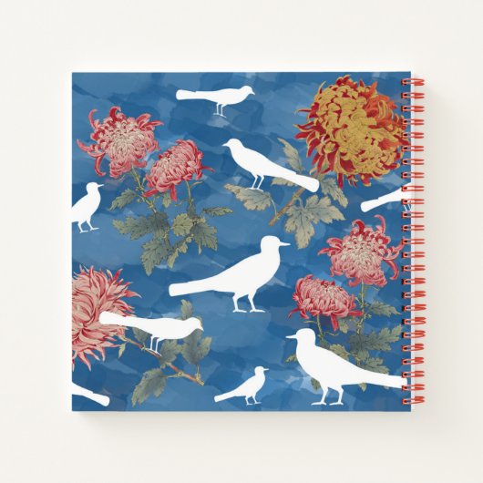 Blauwe Waterverf  bloemen en vogels Notitieboek (Achterkant)