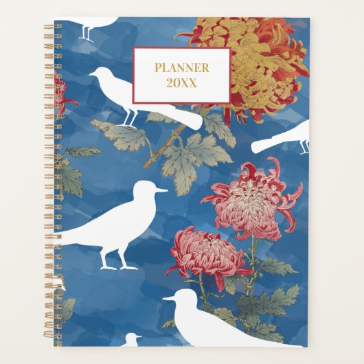 Blauwe Waterverf  bloemen en vogels Planner (Voorkant)