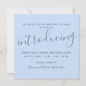 Blauwe Waterverf Bloemen Foto Geboorteaankondiging Kaart (Achterkant)