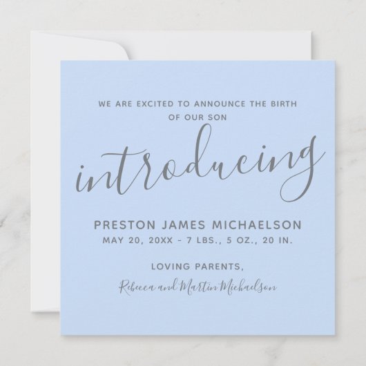 Blauwe Waterverf Bloemen Foto Geboorteaankondiging Kaart (Achterkant)