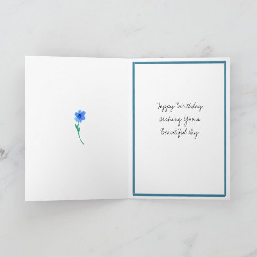 Blauwe Waterverf Bloemen Gelukkige Verjaardag Mam Kaart (Binnen)