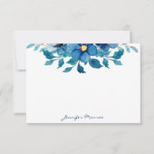 Blauwe waterverf bloemen gepersonaliseerd notitiekaartje (Voorkant)