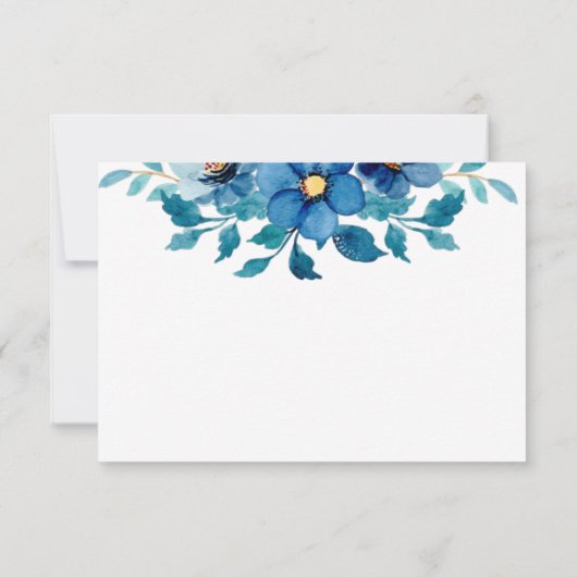Blauwe waterverf bloemen gepersonaliseerd notitiekaartje (Achterkant)