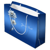 Blauwe Waterverf Bloemen Gift Bag Groot Cadeauzakje (Achterkant Gekanteld)