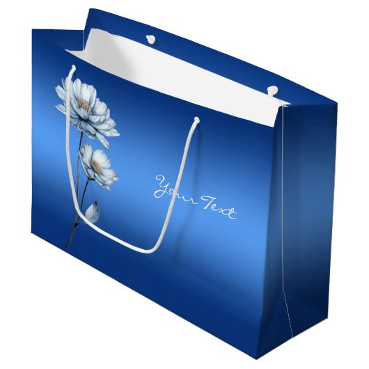 Blauwe Waterverf Bloemen Gift Bag Groot Cadeauzakje (Voorkant Gekanteld)
