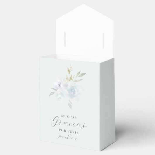  Blauwe Waterverf Bloemen Gracias Dank u Bedankdoosjes (Geopend)