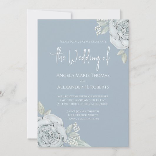 Blauwe Waterverf Bloemen Huwelijk Custom Kaart (Voorkant)