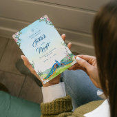 Blauwe Waterverf Bloemen Indische Pauw bruiloft Kaart