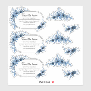 blauwe waterverf bloemen kaarsensticker sticker