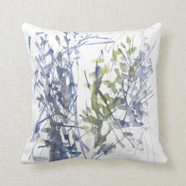 Blauwe waterverf bloemen kussen