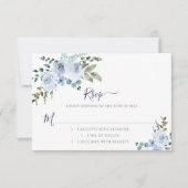 Blauwe Waterverf Bloemen | Lichtblauw RSVP Kaartje (Voorkant)