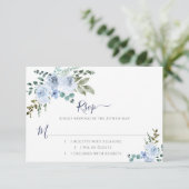 Blauwe Waterverf Bloemen | Lichtblauw RSVP Kaartje (Staand voorkant)