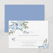 Blauwe Waterverf Bloemen | Lichtblauw RSVP Kaartje (Voorkant / Achterkant)