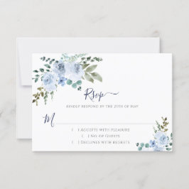 Blauwe Waterverf Bloemen | Lichtblauw RSVP Kaartje