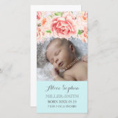 Blauwe Waterverf Bloemen Lila Geboorteaankondiging Aankondiging (Voorkant / Achterkant)