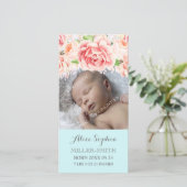 Blauwe Waterverf Bloemen Lila Geboorteaankondiging Aankondiging (Staand voorkant)