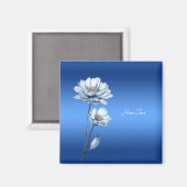 Blauwe Waterverf Bloemen Magneet (Voorkant / Achterkant)