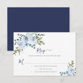Blauwe Waterverf Bloemen | Marine RSVP Kaartje (Voorkant / Achterkant)