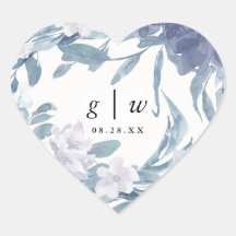 Blauwe Waterverf Bloemen met Monogram Bruiloft Dat