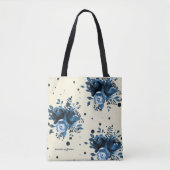 Blauwe Waterverf Bloemen met Stippen en Naam toevo Tote Bag (Voorkant)