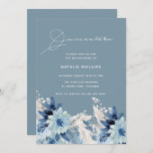 Blauwe Waterverf Bloemen Modern Quinceañera Party Kaart (Voorkant / Achterkant)